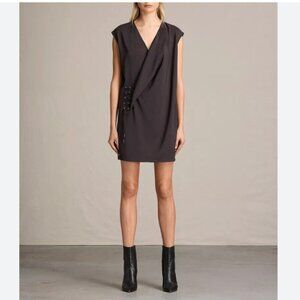 ALLSAINTS AURES SURPLICE LACE UP SLEEVELESS SATIN DRESS IN BROWN - 4